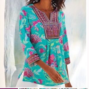 Soft Surroundings Maddalena Floral Artsy Tunic Top W1987 Size L